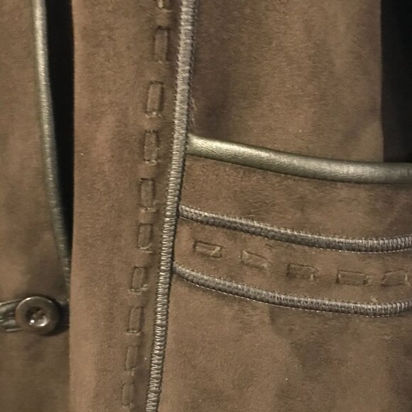 Portrait faux suede and faux fur winter coat maxi women's 16 forest green hood - Picture 7 of 16